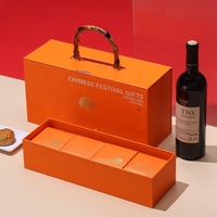 Coffret Cadeau Luxe de Gâteaux de Lune pour le Festival de la Mi-Automne, Personnalisé, Cylindrique Rond, avec Sangle et Boucle Dorée, Motif Lapin, 6 Compartiments, en Papier, Vente en Gros, OEM