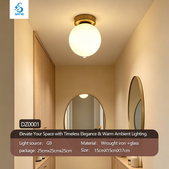 Luxury Gold Glass Globe Ceiling Light G9, Nordic Semi Flush Mount Lamp for Hallway & Entryway Decoration