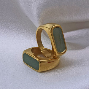 Geometric Square <b>Ring</b> 18K Gold Plated <b>Titanium</b> Steel Imitation Jade Bezel Setting Unisex Fashion Jewelry Gift - Product Image 1