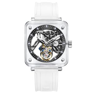 Montre mécanique de luxe carrée pour homme avec tourbillon, boîtier en saphir synthétique visible et cadran squelette - Product Image 4