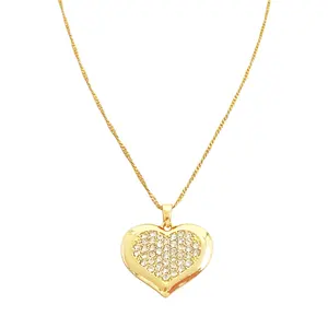 Kalung liontin hati cinta untuk wanita, perhiasan dapat disesuaikan rantai lapisan emas paduan