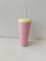 Gobelet en plastique mat de 700 ml avec couvercle à vis et paille, réutilisable, écologique, rose, pour boissons froides, bouteille d'eau pour le bureau, la maison et les voyages, personnalisable