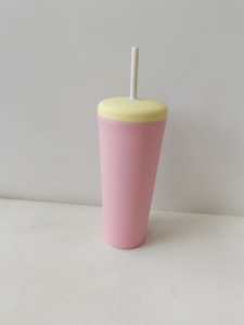 Gobelet en plastique mat de 700 ml avec couvercle et paille, réutilisable, rose, pour boissons froides, idéal pour le bureau, la maison, les voyages, bouteille d'eau avec logo personnalisé - Product Image 2