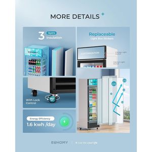 Euhomy Commercial Display Refrigerator 9 Cu Ft Glass Door <b>Drink</b> Cooler With Led Light Adjustable <b>Shelves</b> Party Use Glass Door Re - Product Image 4