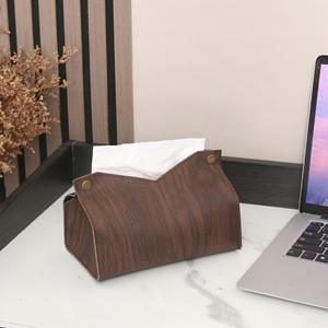 Caja de pañuelos de cuero con textura de madera, pequeña, color marrón oscuro, impermeable, duradera, para uso en el hogar, el coche o la oficina - Product Image 1