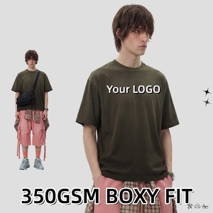 ผู้ผลิตเสื้อยืดเปล่าเนื้อผ้าคอตตอน 100% หนัก 350gsm แบบดรายทัช ซิงเกิลเจอร์ซีย์ สำหรับสตรีทแวร์ ขายส่ง - Product Image 1