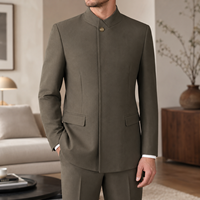 Veste de costume homme à col montant, simple boutonnage, patte de boutonnage cachée, poches à rabat, coupe ajustée, pour affaires, bureau, mariage, soirée, vente en gros