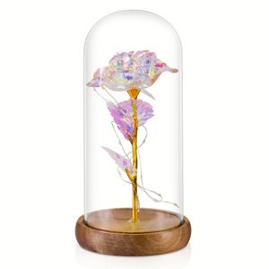 Eternal Rose LED Lamp <b>Light</b> Forever Valentines & Mothers Day Glass Dome <b>Flower</b> 24K Gold Galaxy Rose Decorative Lighting - Product Image 1