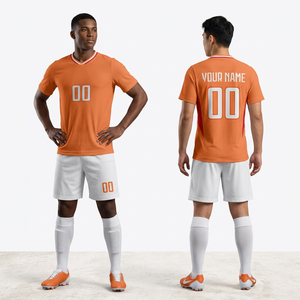 Ensemble de maillot de football personnalisé pour homme, bleu, col en V, manches courtes, impression sublimée, short blanc, tissu respirant, vêtements d'équipe pour adultes - Product Image 2