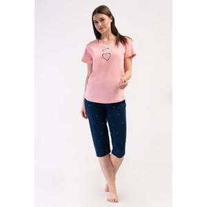Traje de dormir capri ovalado de manga corta con cuello redondo para mujer - Product Image 1