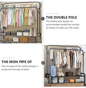 Porte-vêtements double tringle en métal robuste pour intérieur, support de rangement flexible pour vêtements, idéal pour cuisine, salle de bain, rangement de chaussures, durable - Product Image 4