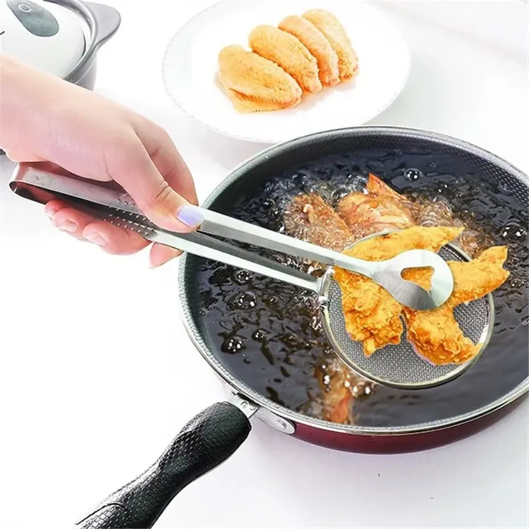 बहु-कार्यात्मक स्टेनलेस स्टील दबाना झरनी फिल्टर चम्मच क्लिप खाद्य रसोई तेल-फ्राइंग सलाद BBQ के साथ फिल्टर