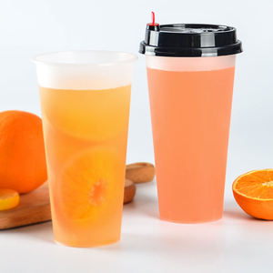 Disposable PET <b>Plastic</b> <b>Cup</b> with Flat Lids Custom Printing <b>Cups</b> for Iced Coffee, Smoothie, Juice, Soda Boba Milk Tea <b>Cup</b> - Product Image 1