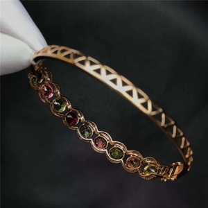 SGARIT 18k <span class=keywords><strong>oro</strong></span> rosa braccialetto di diamanti naturale tormalina gemma gioielli con cuore corda bracciale per il regalo delle ragazze - Product Image 3
