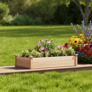 Fioriera Rettangolare da Giardino in Legno Massello di Abete, Misura Media, per Composizioni Stagionali da Esterno, Finitura Naturale - Product Image 2