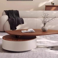 Table basse en bois de noyer massif de style moderne du milieu du siècle, forme de feuille, avec armoire de rangement en acier inoxydable, meubles de salon