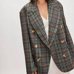 Blazer a Cuadros Cruzado Extra Grande para Mujer, Prenda Exterior Moderna y Versátil, Nueva y en Oferta - Product Image 2