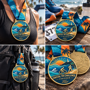 Médailles de finisseur personnalisées pour compétitions sportives OEM ODM, médailles de récompense personnalisées pour événements de triathlon et de course avec ruban sur mesure pour l'extérieur - Product Image 3