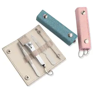 Xách Tay 4 Cái Pu Trường Hợp Mini Manicure Pedicure Set Cho Du Lịch Và Quà Tặng Khuyến Mãi