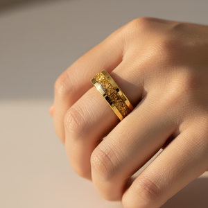 Anello Classico in Tungsteno Dorato da 8mm, Intarsiato con Opale Dorato, Adatto per Feste, Matrimoni o Regali - Product Image 2