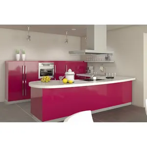 The latest technology Custom design Modern look burgundy color multifunctional kitchen cabinets in drawer system