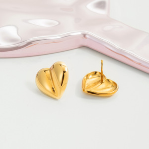 Heart-Shaped Gold <b>Stud</b> <b>Earrings</b> Stainless Steel For Women Gift Jewelry - Product Image 4