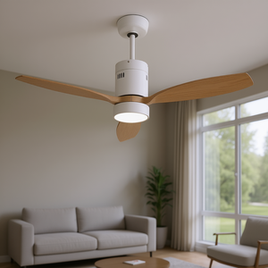 Ventilatore da Soffitto LED Moderno da 52 Pollici con Pale in Legno Massello, Motore Silenzioso Reversibile, Telecomando e Luce per Uso Interno - Product Image 2
