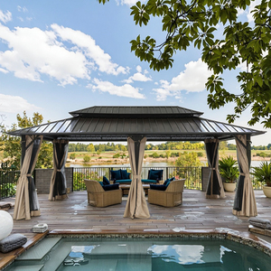 ศาลาอลูมิเนียมกลางแจ้งหลังคาสองชั้นพร้อมหลังคาแบบถาวรสำหรับสวนลานบ้านสนามหญ้างานปาร์ตี้เฟอร์นิเจอร์ในสวน - Product Image 3