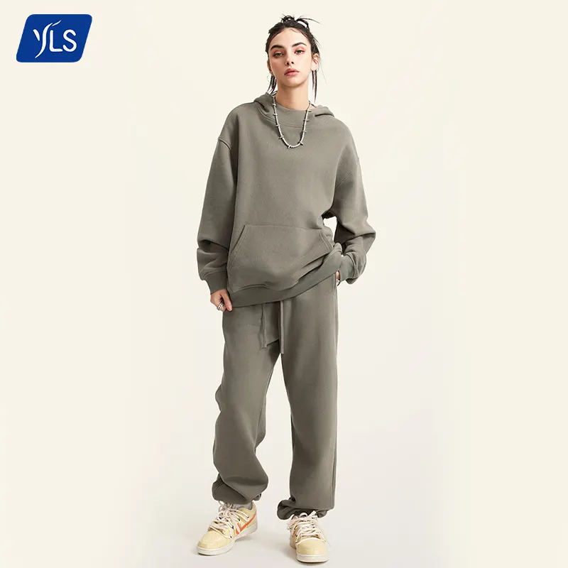 YLS Custom logo Hoodies Sets Sweat Suits Men Two Pieces Winter Flare Pants Sets Cotton 385gsm Tracksuits Sweatsuit for Men