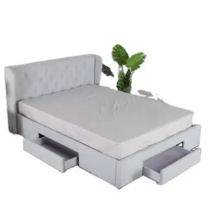 Wholesale Modern With Ear Storage Double Queen King Bed Frame Upholstered fabric Wood Slat Storage Bed Base