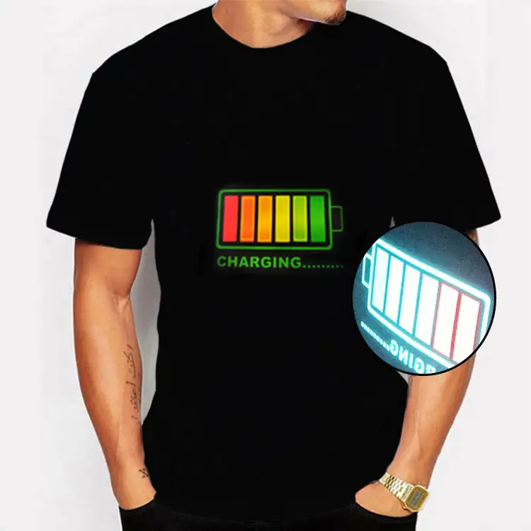 Nieuw Ontwerp Op Maat Gemaakte Kleding Verlicht T-Shirt Zwart Led Knipperende Gloed In Het Donkere Feestfestival Oversized Led T-Shirt