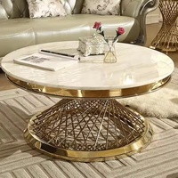 Mesa de centro de mármol redonda de lujo moderna con marco de oro de acero inoxidable para comedor en la sala de estar