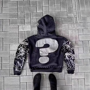 Felpa <span class=keywords><strong>con</strong></span> <span class=keywords><strong>Cappuccio</strong></span> da Uomo Stile Hip-hop <span class=keywords><strong>con</strong></span> Stampa Digitale 3D Alfabeto, Tendenza Streetwear Y2K, Effetto Distrutto, Vestibilità Ampia, <span class=keywords><strong>con</strong></span> Strass, per Autunno - Product Image 3