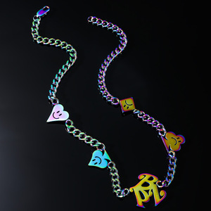 Trendy titanium steel playing cards <strong>hearts</strong> and spades <strong>emoji</strong> necklace men's hip hop colorful pendant necklace - Product Image 1