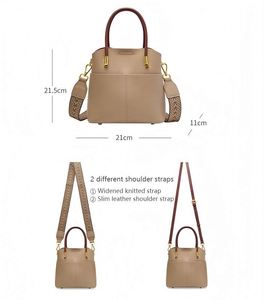 Sac seau en cuir véritable pour femme tendance, 21,5x21x11 cm, fermeture à glissière, bandoulière amovible, toutes saisons, portable - Product Image 6