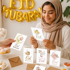Biglietti di Auguri Eid Mubarak 2026 con Buste, Set di Biglietti con <span class=keywords><strong>Luna</strong></span> e Fiori per Inviti e Ringraziamenti, Spedizione Diretta - Product Image 5