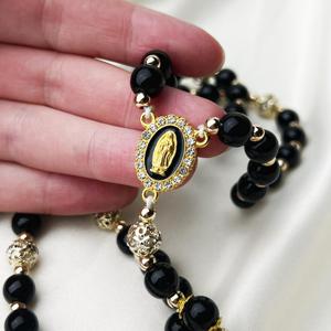 <span class=keywords><strong>Rosario</strong></span> Católico Vintage con Medalla de Nuestra Señora, Cuentas de Acrílico Negras, para Oración Religiosa, Meditación, Regalo - Product Image 6