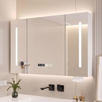 OEM ODM Kustom Lemari Obat 3 Pintu Dinding Modern Cermin Kamar Mandi Persegi Panjang Cermin LED Pintar