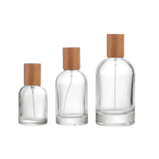 MUB vente en gros, flacon de parfum rond vide en verre à sertir avec pompe et capuchon de pulvérisation, 30ml, 50ml, 100ml