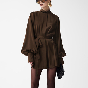 Vestidos Camiseros Largos Marrones con Cinturón a la <span class=keywords><strong>Moda</strong></span> 2025, Ropa de Mujer, Vestido Camisero para Mujer - Product Image 1
