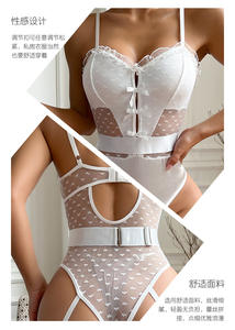 Body in pizzo francese con fiocco e rete, lingerie sexy con spalline, traspirante, aderente, trasparente, lussuoso - Product Image 3