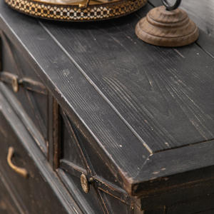 アメリカンヴィンテージ無垢材キャビネット寝室用アクセントマルチドロワー収納キャビネットヨーロッパ多機能ブラックキャビネット - Product Image 4