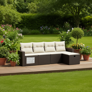 Set Divano da Giardino in Rattan PE Marrone, Mobili da Esterno in Acciaio Verniciato a Polvere, Design Contemporaneo, Cuscini Impermeabili - Product Image 2