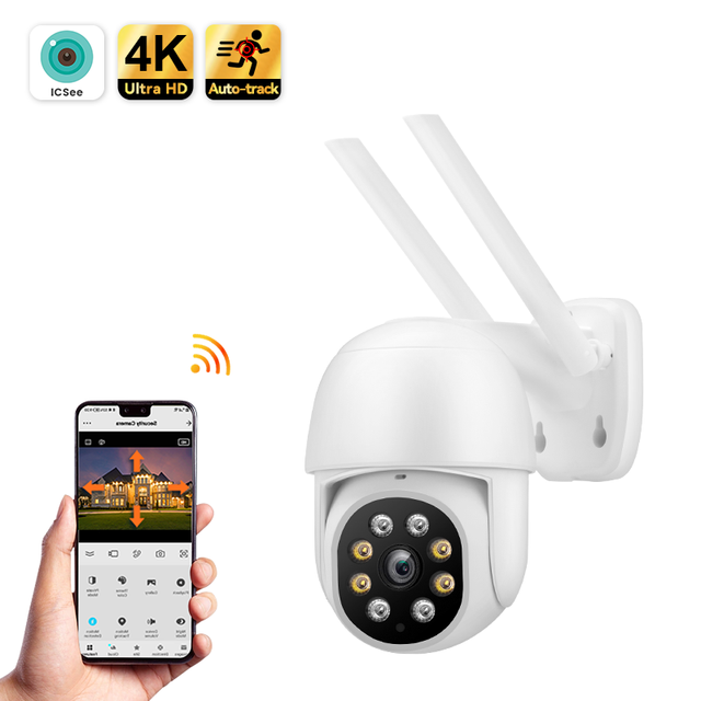 8MP Auto Tracking CCTV Dome PTZ Camera Full Color 4K Wifi Floodlight Alarm Wireless Security Cloud Single CMOS Wide Angle AI