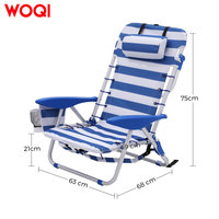 Chaise de plage portable WOQI, capacité de 331 lb, dossier réglable à 4 positions, 2 poches latérales, barre porte-serviettes