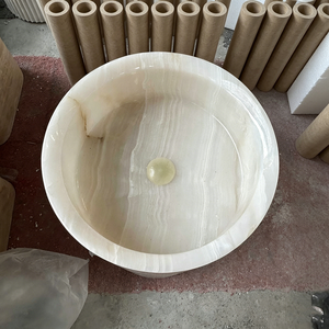 Lavabo a colonna in onice bianco naturale per illuminazione all'ingrosso, lavabo di lusso in onice autoportante per bagno di villa - Product Image 4