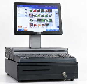 Reinforced Metal 15.6 inch Dual Screen <b>POS</b> <b>System</b> with Cash Drawer 80mm Printer for High Traffic Fresh Food Market Workstation - Product Image 1