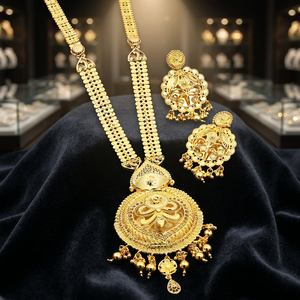 ชุดสร้อยคอและต่างหูทองชุบไมโคร 14K/18K/24K ลายดอกไม้ ขายส่ง ความยาว 24 นิ้ว เครื่องประดับงานแต่งงาน - Product Image 6