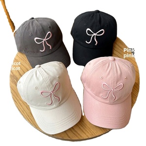Korean Style Bow 6-Panel 100% Cotton Adjustable Baseball Cap Girl Sweet Cute Romantic pink <b>Hat</b> Versatile Soft - Product Image 1