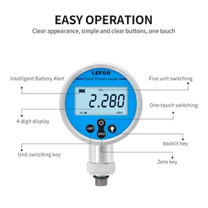 LEFOO pengukur tekanan air, konsumsi daya rendah anti guncangan tahan lama satu tombol reset mudah digunakan LCD digital oksigen